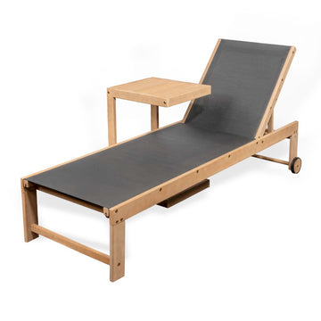 Trabuco Coastal Modern Acacia Wood Mesh 3-Position Outdoor Chaise Lounge Set with Side Table - JONATHAN Y